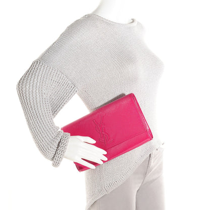 Saint Laurent Textured Patent Monogram Large Belle De Jour Clutch Fuchsia 2 of 7