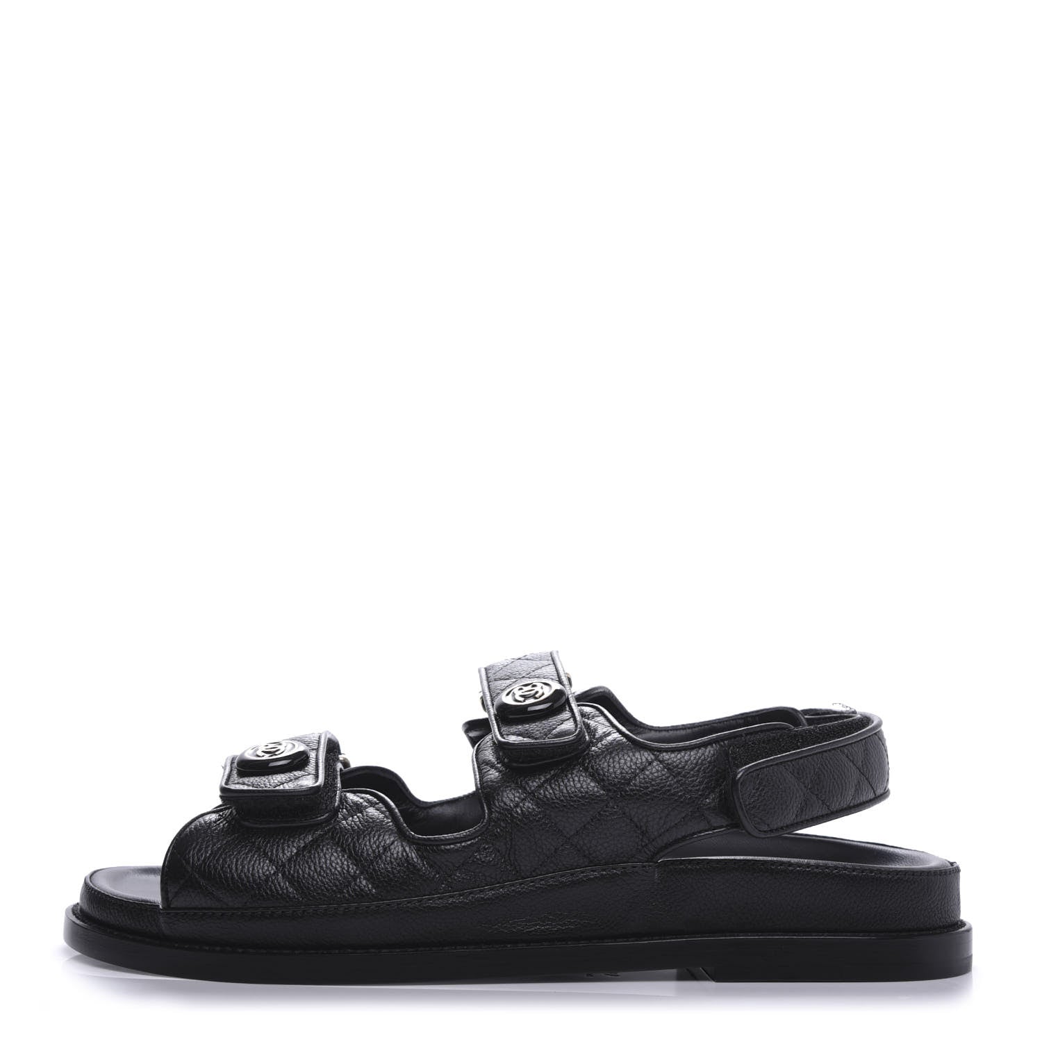 Chanel Grained Calfskin Velcro Dad Sandals 39.5 Black 1 of 11