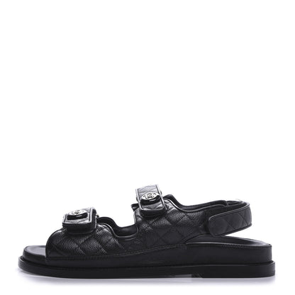 Chanel Grained Calfskin Velcro Dad Sandals 39.5 Black 1 of 11