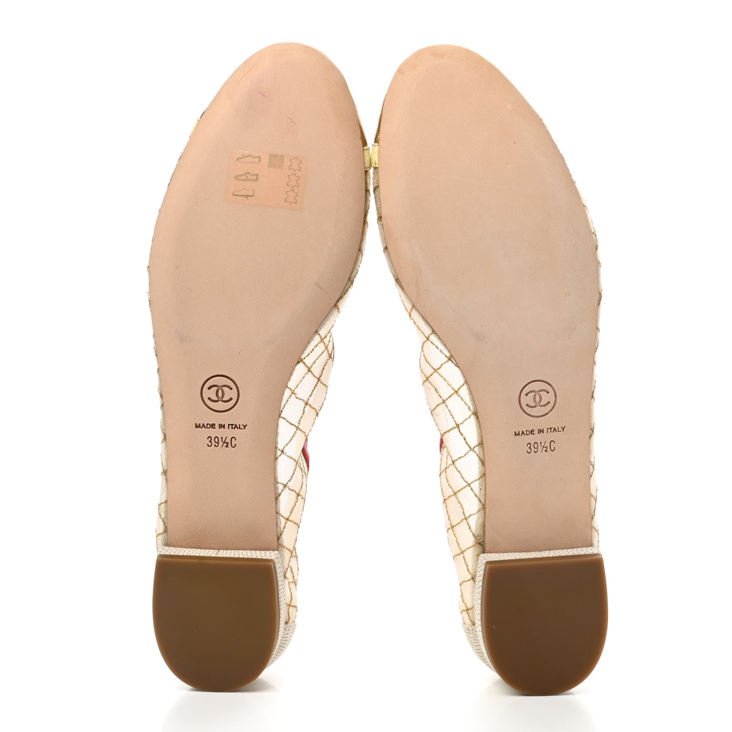 Chanel Lambskin Mesh Quilted CC Cap Toe Ballerina Flats 39.5 White Gold Red 5 of 7