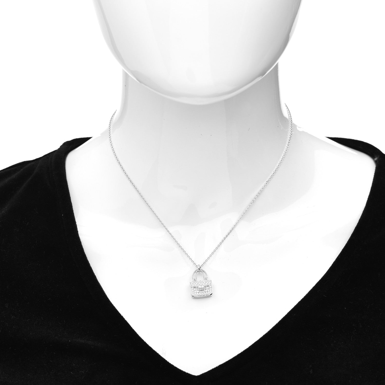 Hermes 18K White Gold Diamond Constance Amulettes Pendant Necklace 2 of 5