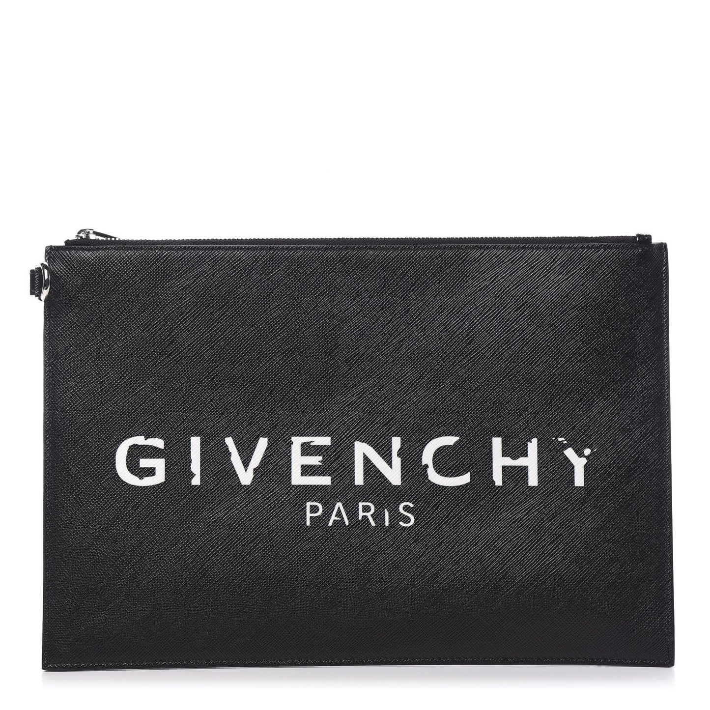 Textured Coated Canvas Iconic Prints Flat Medium Clutch Bag Black