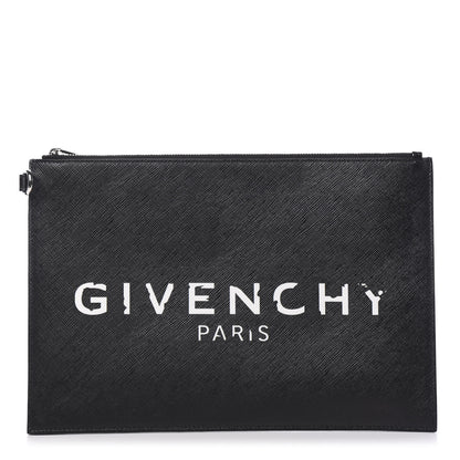 Givenchy Textured Coated Canvas Iconic Prints Flat Medium Clutch Bag Black 1 of 8