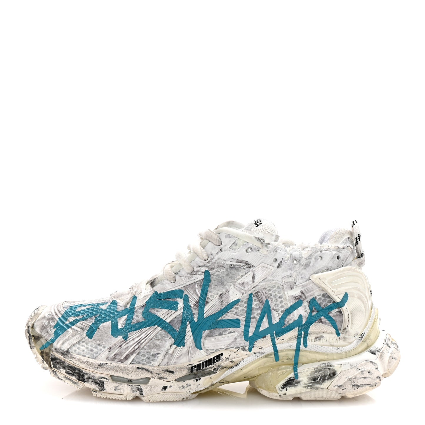 Mesh Rubber Graffiti Mens Runner Sneakers 42 White Blue