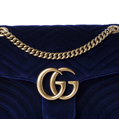 Gucci Velvet Matelasse Medium GG Marmont Shoulder Bag Cobalt Blue 10 of 10
