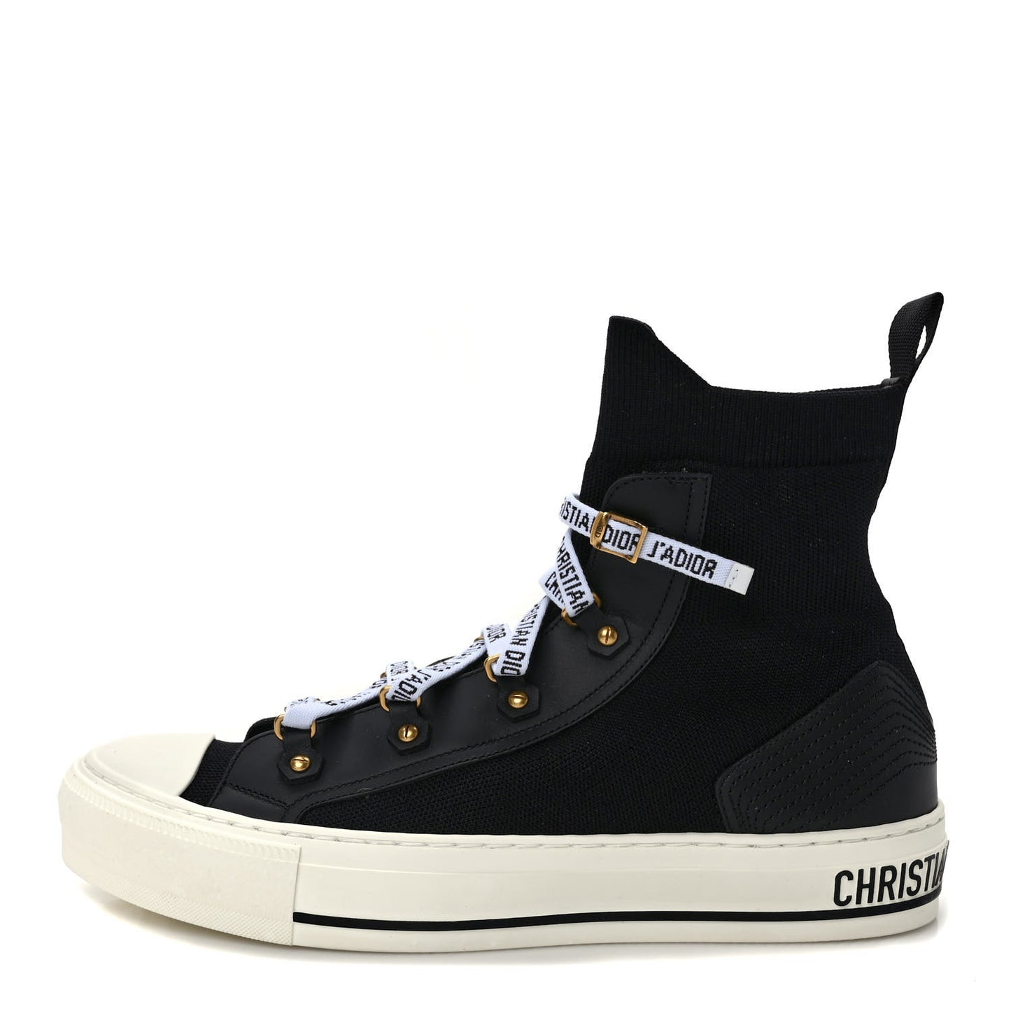 Technical Knit Calfskin Womens Walk'N'Dior High Top Sneakers 39.5 Black
