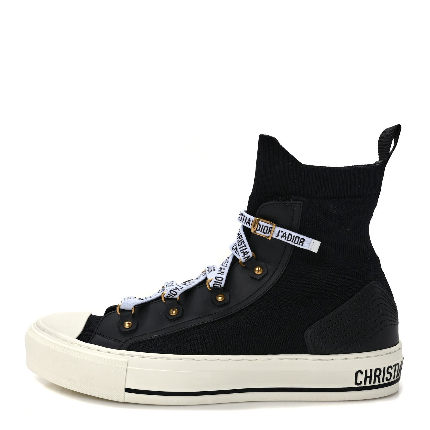 Christian Dior Technical Knit Calfskin Womens Walk'N'Dior High Top Sneakers 39.5 Black 1 of 10