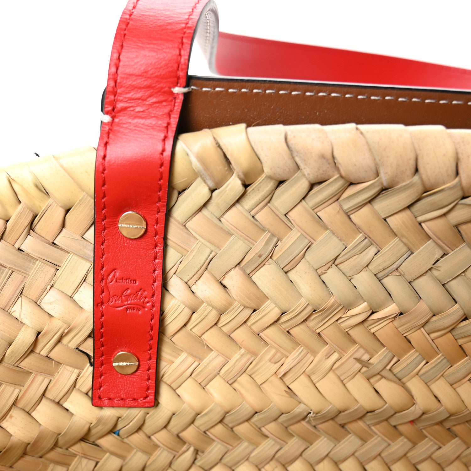 Christian Louboutin Woven Straw Pompom Loubishore Tote Naturel Multicolor Biscotto 6 of 11