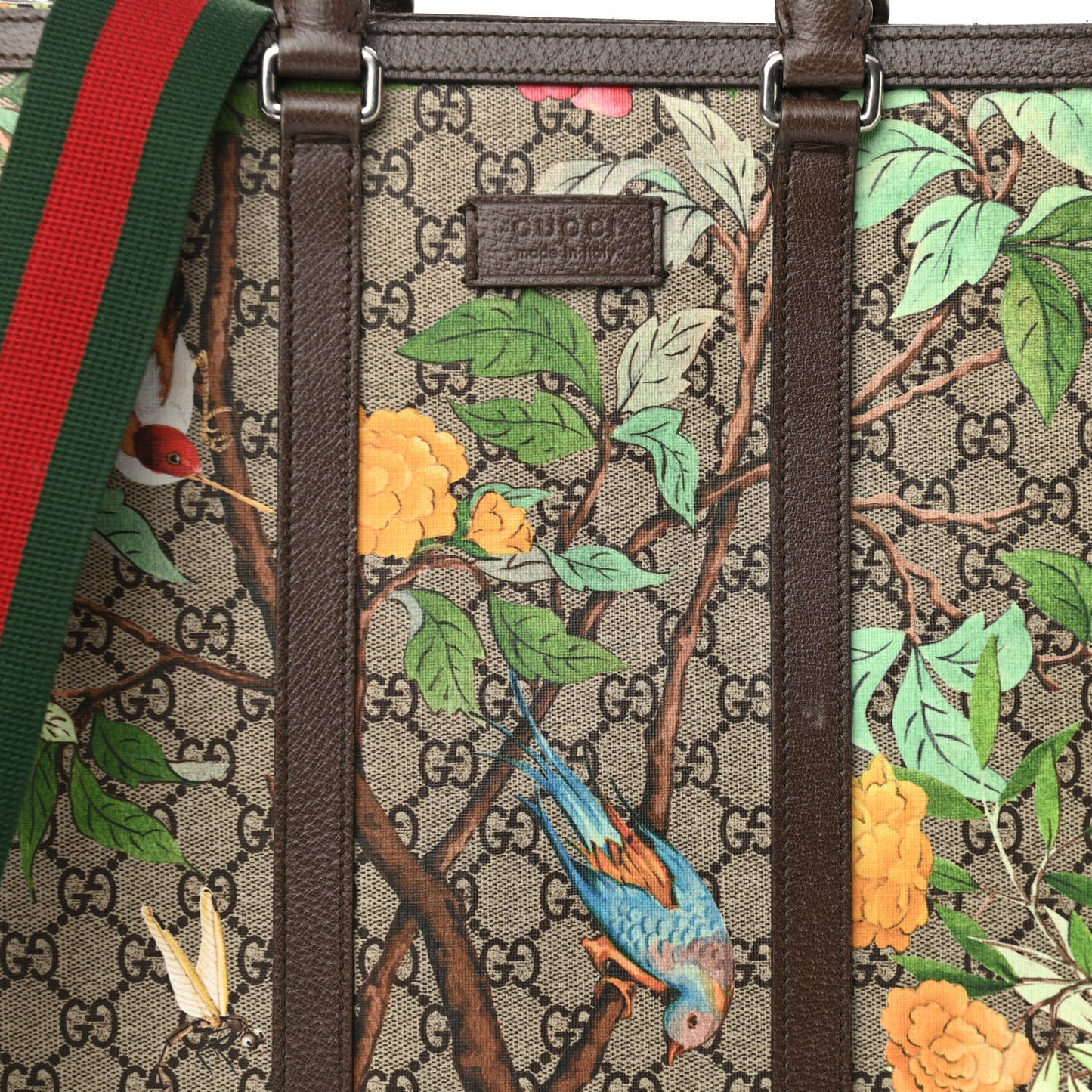 GG Supreme Monogram Tian Web Vertical Tote Beige Multicolor New Acero