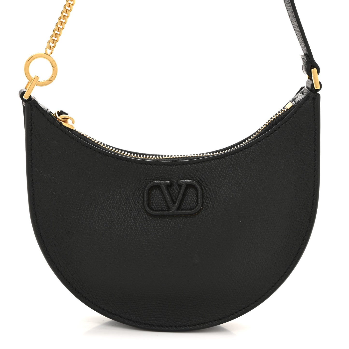 Grainy Calfskin Mini Vlogo Hobo Bag Black