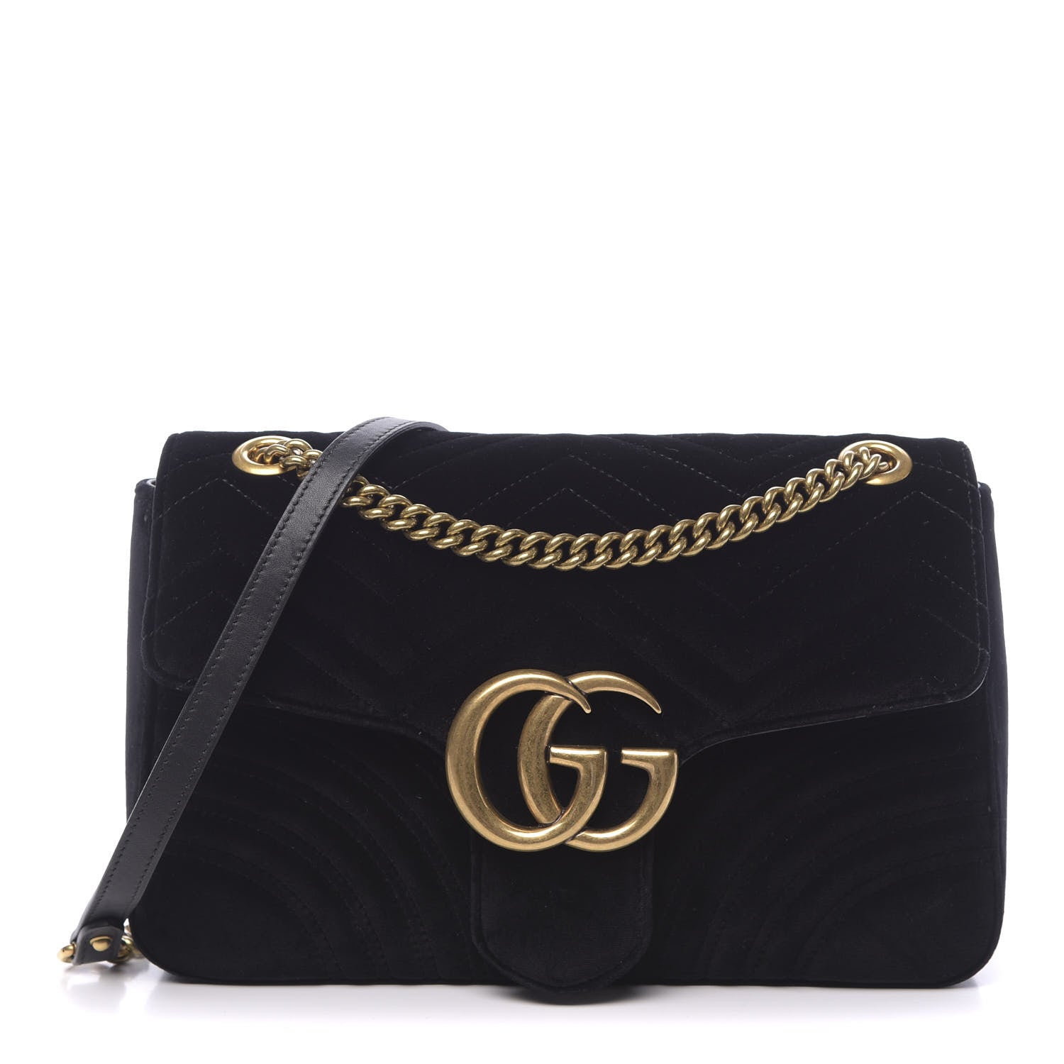 Gucci Velvet Matelasse Medium GG Marmont Shoulder Bag Black 1 of 10