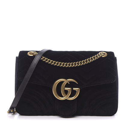 Gucci Velvet Matelasse Medium GG Marmont Shoulder Bag Black 1 of 10