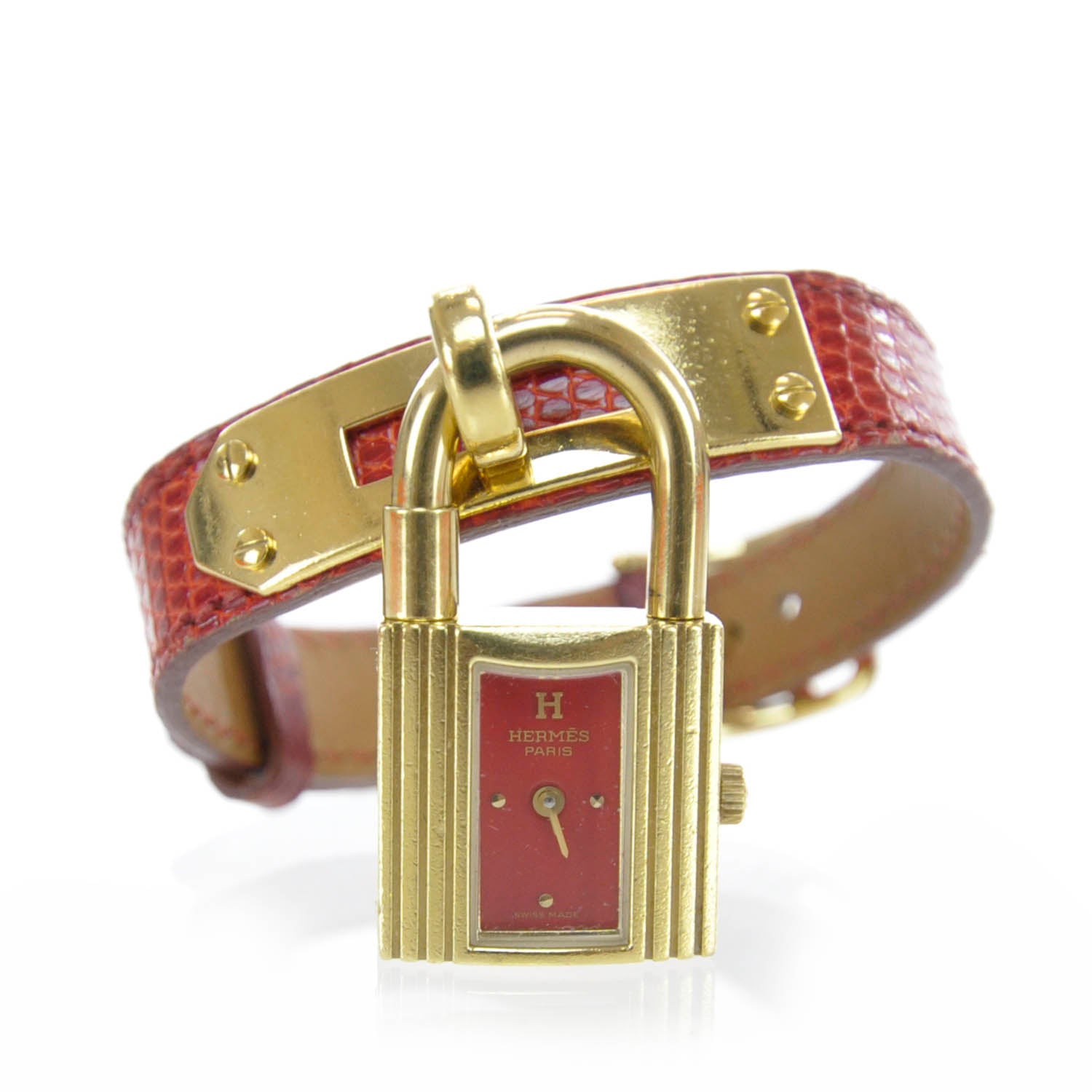 Hermes Stainless Steel Lizard 20mm Kelly Cadena Quartz Watch Rouge Moyen 2 of 7