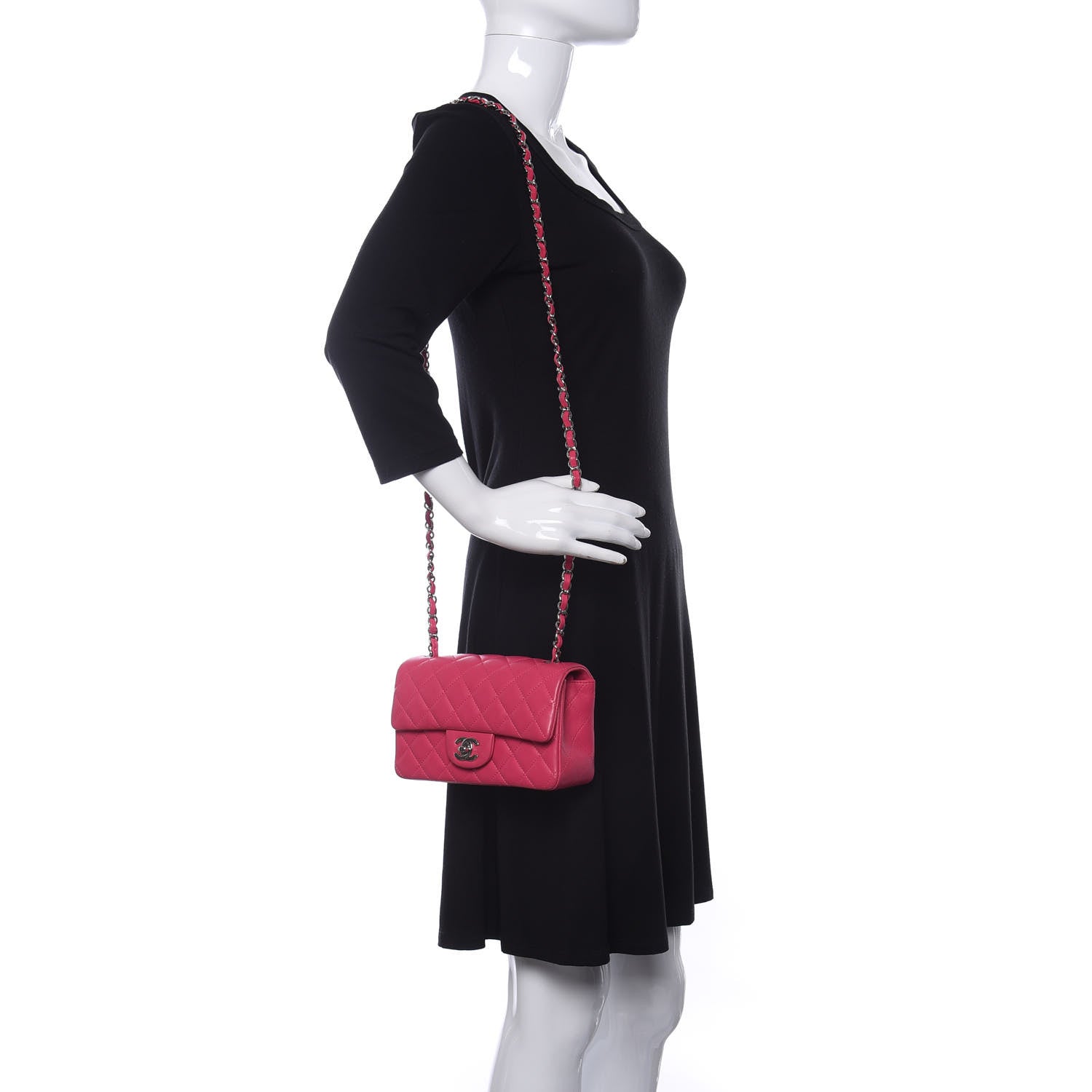 Chanel Lambskin Quilted Mini Rectangular Flap Dark Pink 2 of 9