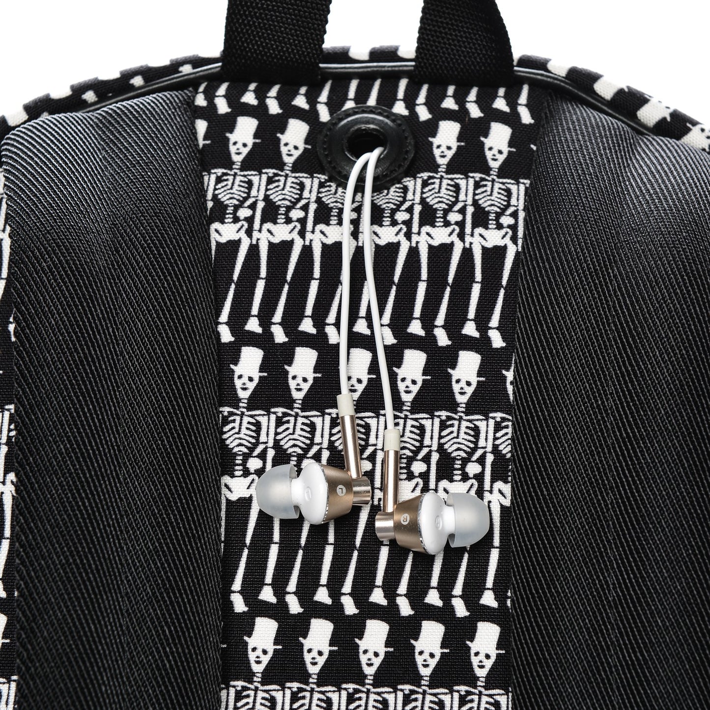 Nylon City Skeleton Print Backpack Black White