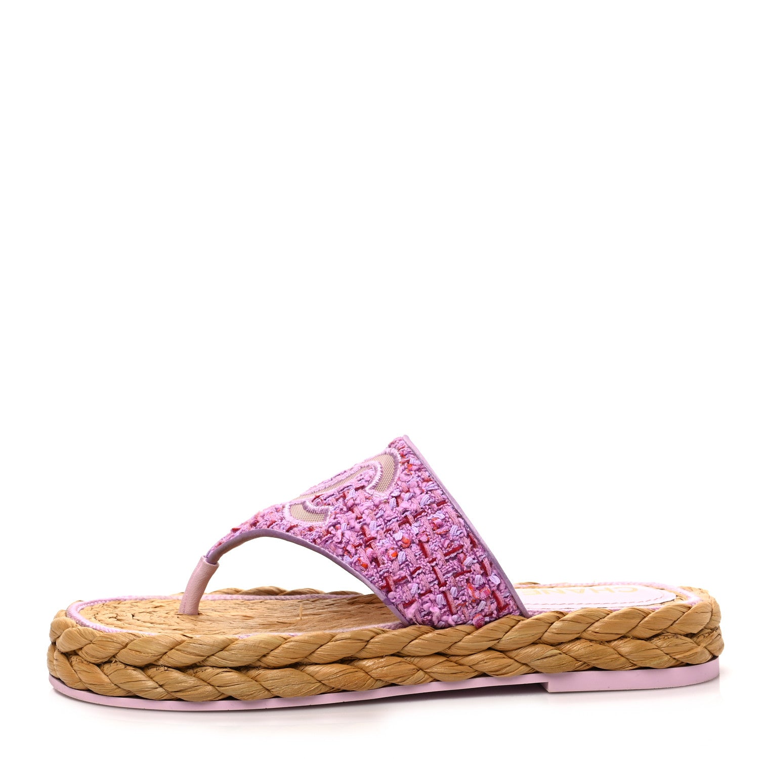 Chanel Tweed CC Thong Sandals 38 Light Purple Pink Red 1 of 9