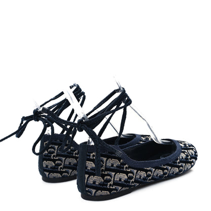 Christian Dior Velvet Oblique Poeme Laced Ballerina Flats 37.5 Deep Blue 5 of 9