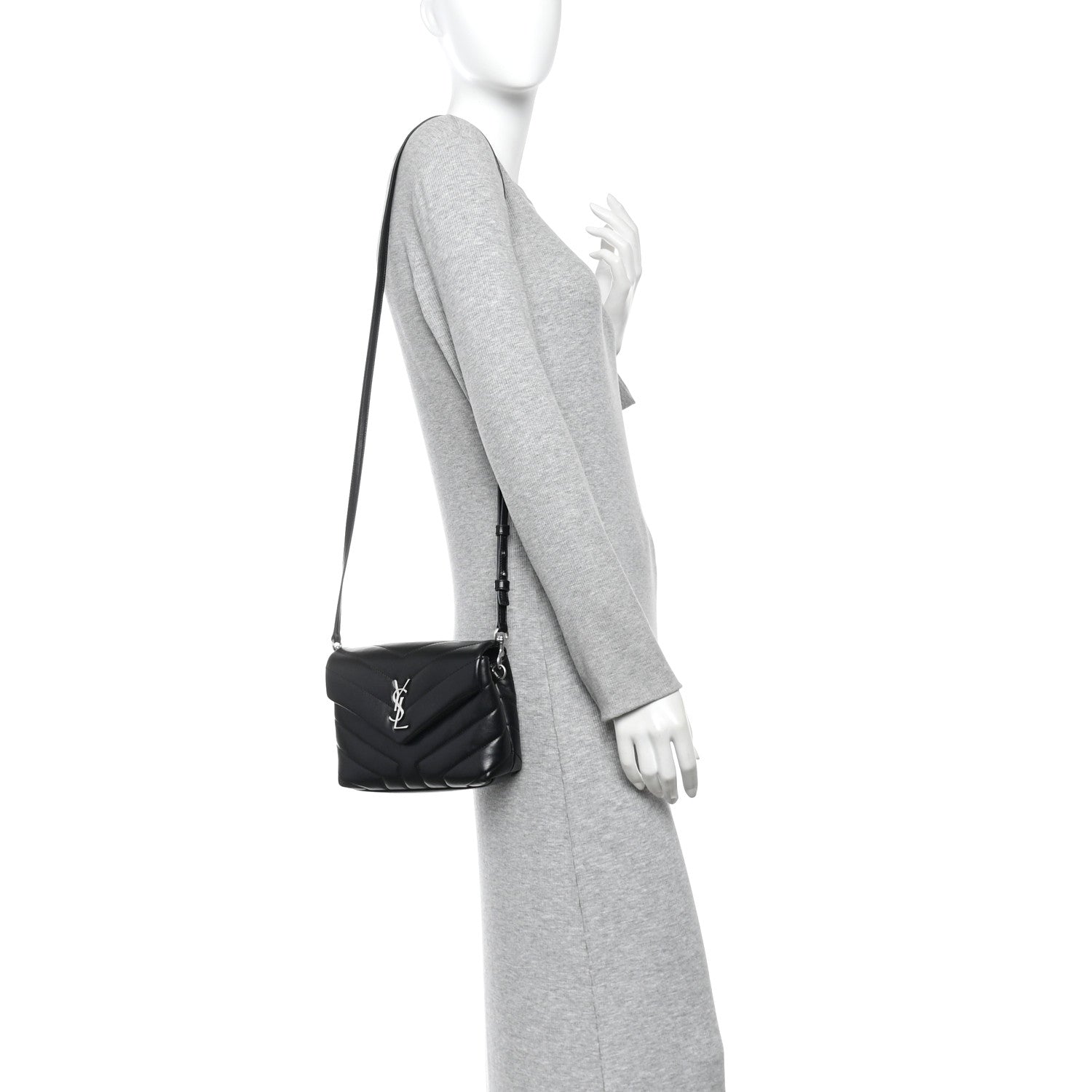 Saint Laurent Calfskin Y Quilted Monogram Toy Loulou Crossbody Bag Black 2 of 9