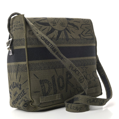 Christian Dior Canvas Embroidered Graffiti Diorcamp Messenger Green Black 2 of 4