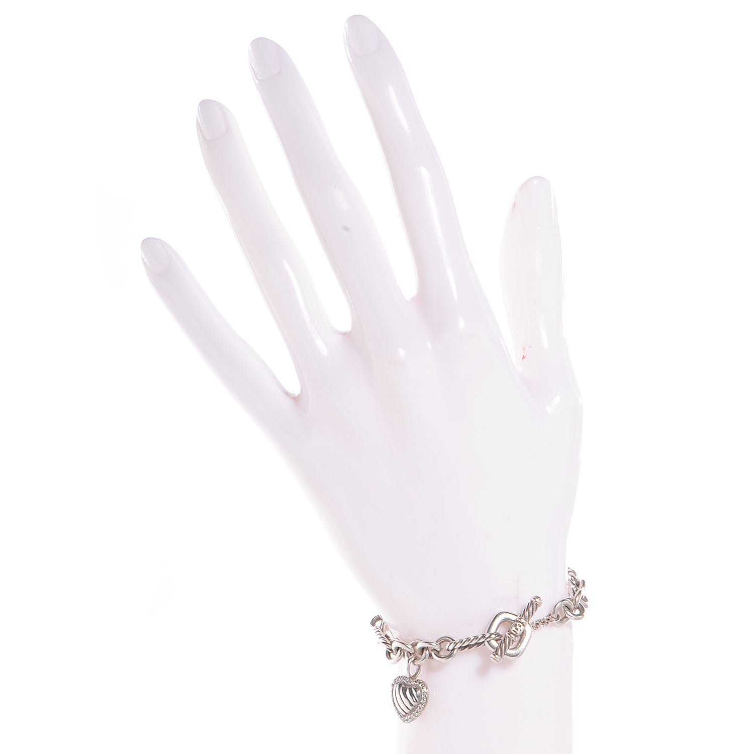 David Yurman Sterling Silver Diamond Cable Heart Charm Bracelet 2 of 6