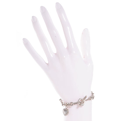 David Yurman Sterling Silver Diamond Cable Heart Charm Bracelet 2 of 6