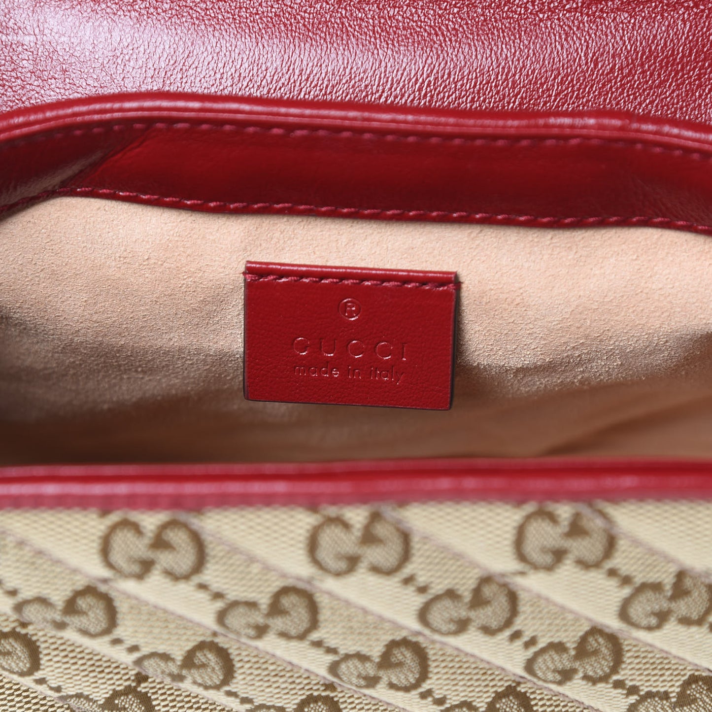 Monogram Glazed Calfskin Matelasse Diagonal Mini GG Marmont Top Handle Shoulder Bag Beige Ebony New Cherry Red