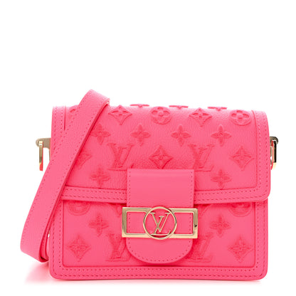 Louis Vuitton Grained Calfskin Tufted Monogram Mini Dauphine Fluo Pink 1 of 11