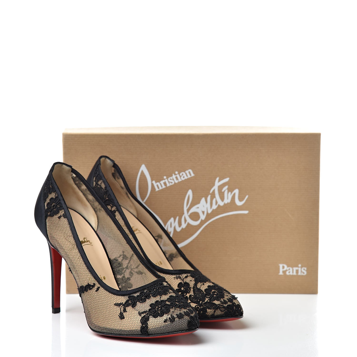 Christian Louboutin Crepe Satin Lace Paola 100 Pumps 39 Black 10 of 10