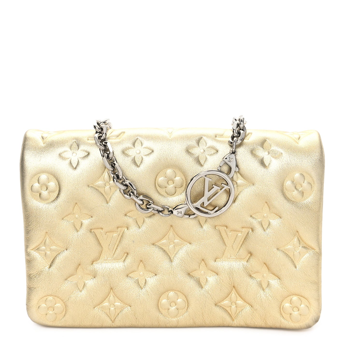 Metallic Lambskin Embossed Monogram Pochette Coussin Gold