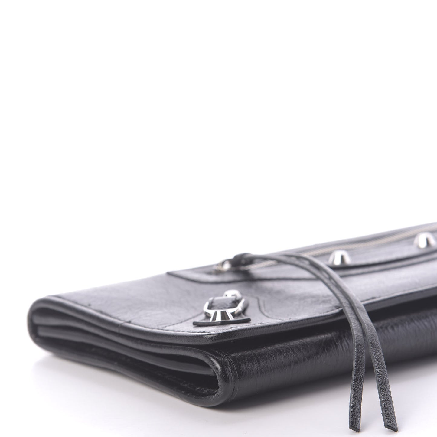 Agneau Classic Silver Hardware Long Clutch Black