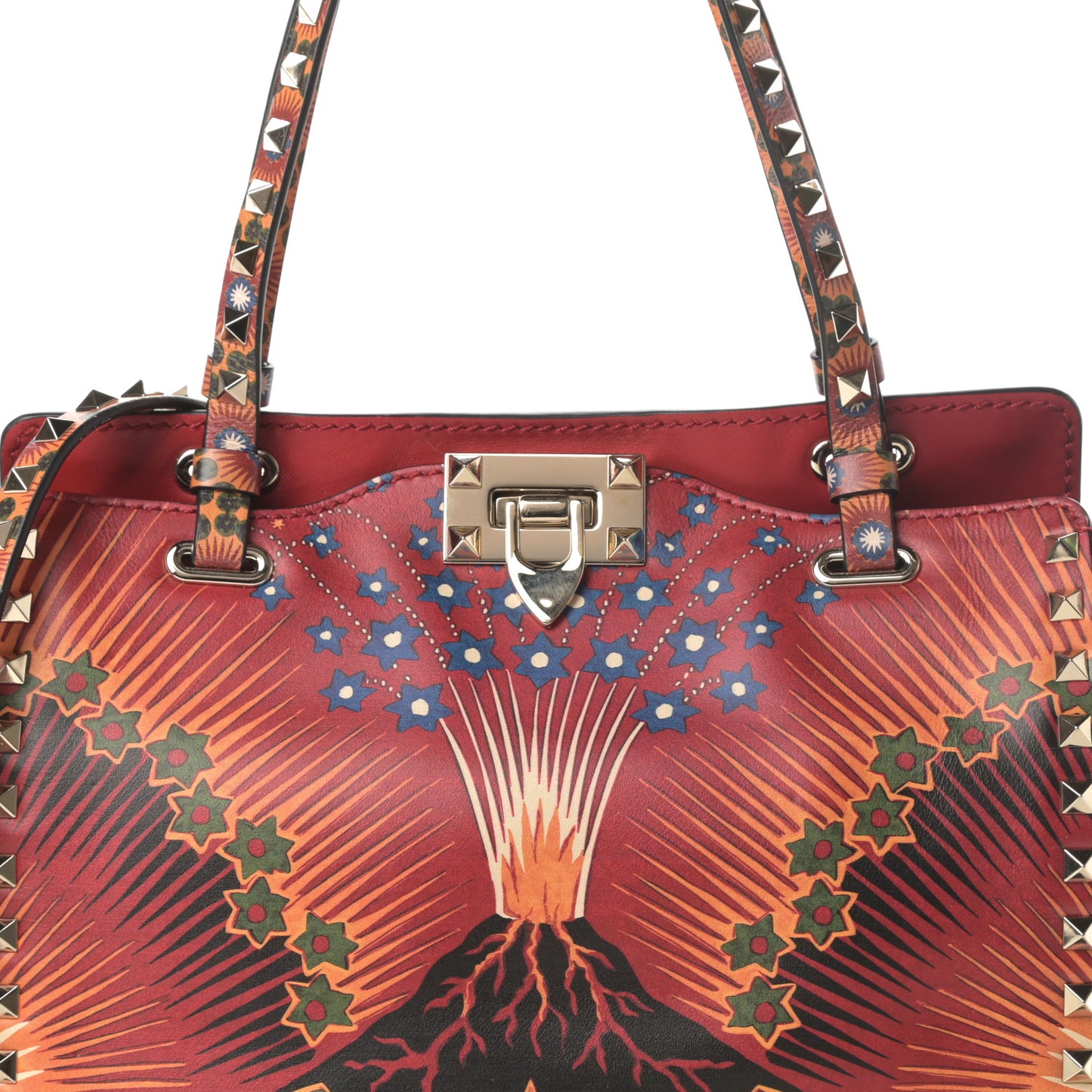 Vitello Enchanted Wonderland Small Rockstud Tote Rosso