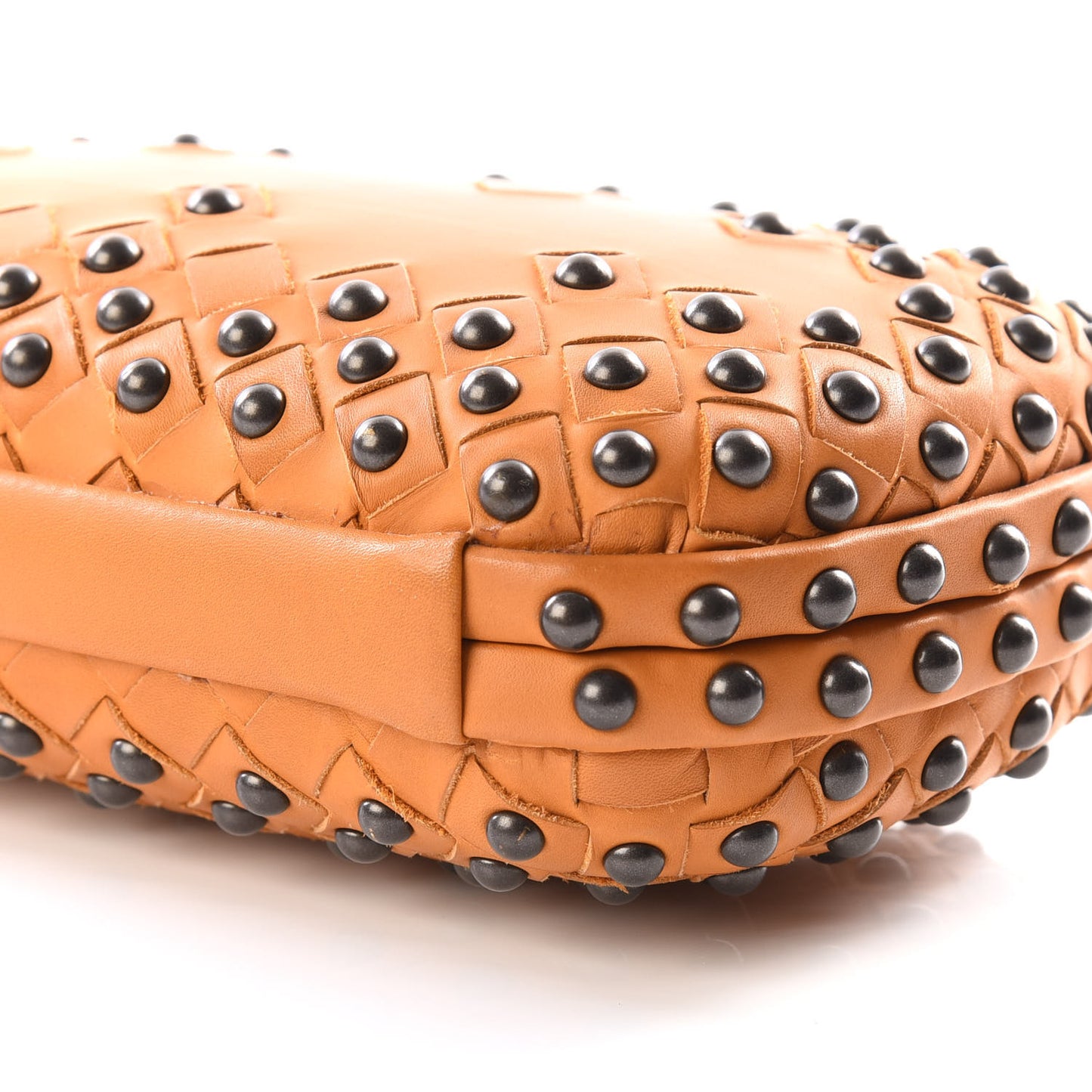 Waxy Nappa Intrecciato Knot Studded Clutch Topaz