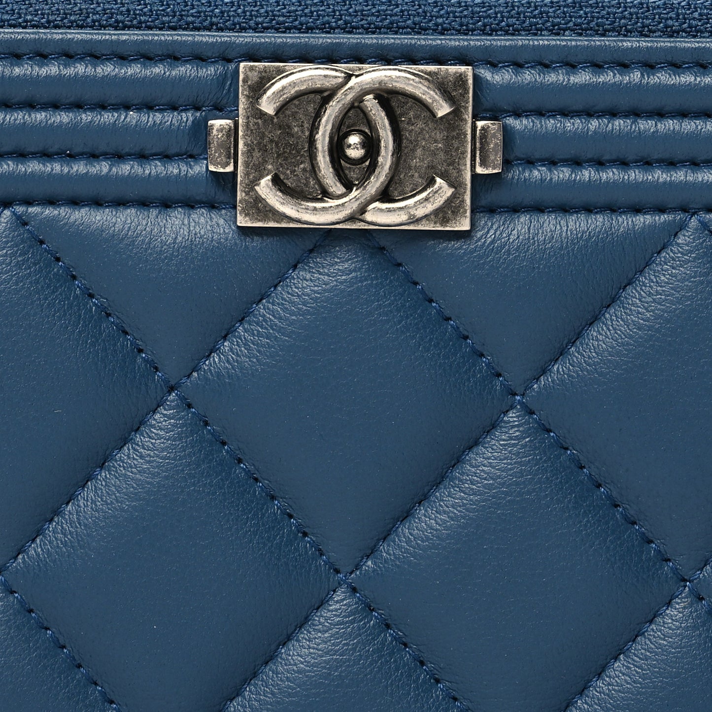 Lambskin Quilted Small Boy Zip Around Wallet Blue