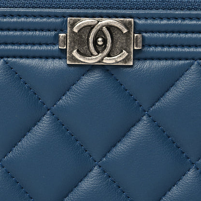 Chanel Lambskin Quilted Small Boy Zip Around Wallet Blue 9 of 11
