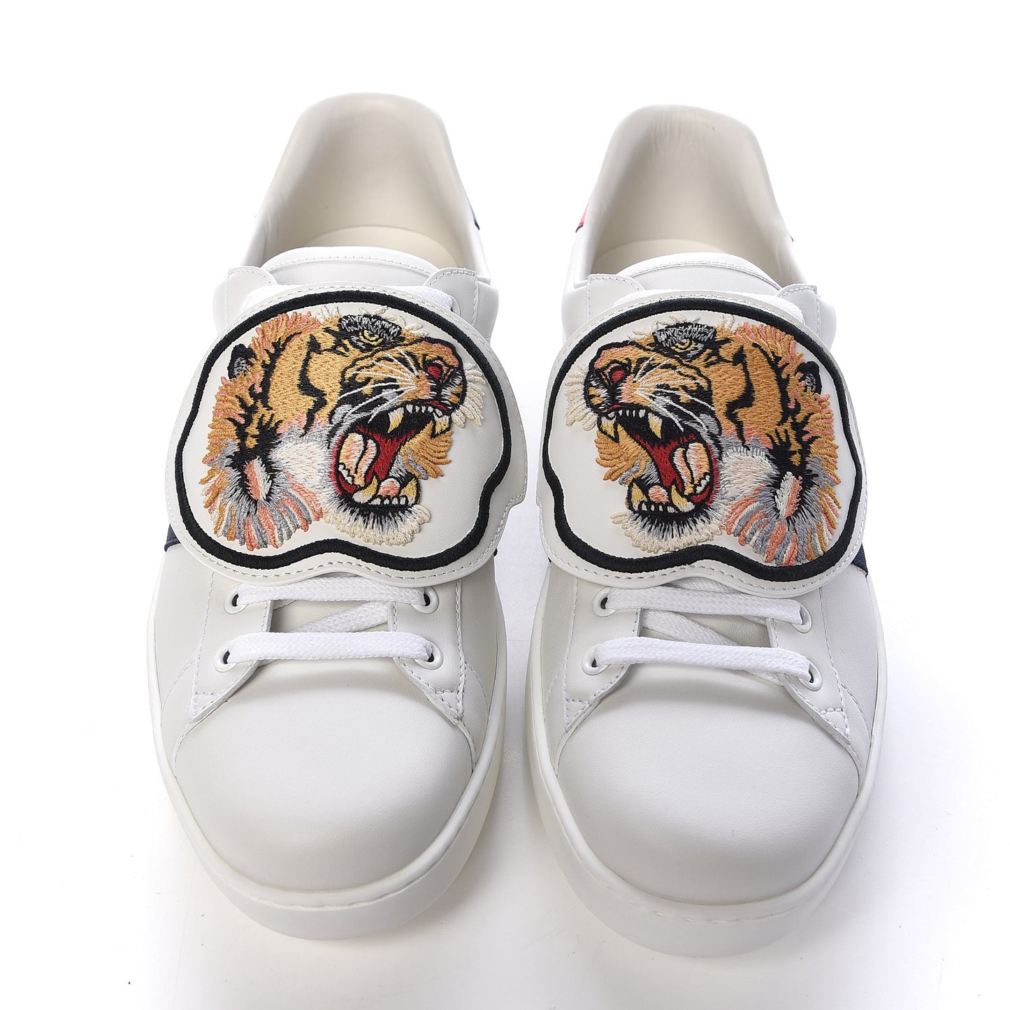 Calfskin Ayers Web Tiger Embroidered Mens Ace Sneakers 10.5 White