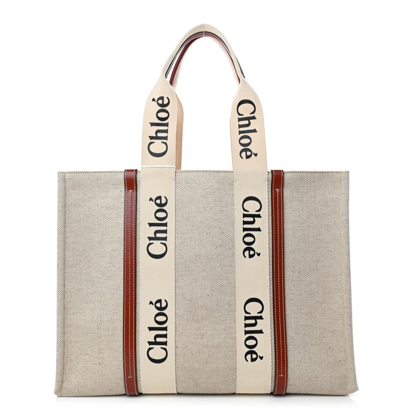Cotton Calfskin Medium Woody Ribbon Tote White Brown