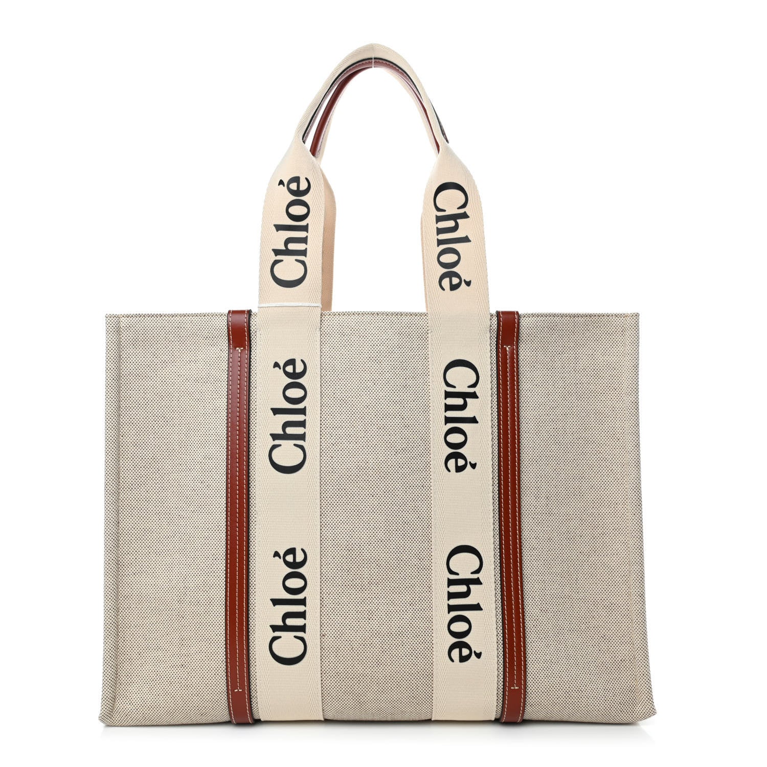 Chloe Cotton Calfskin Medium Woody Ribbon Tote White Brown 1 of 4