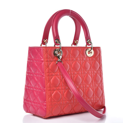 Christian Dior Lambskin Cannage Medium Bi-Color Lady Dior Orange Fuchsia 3 of 10