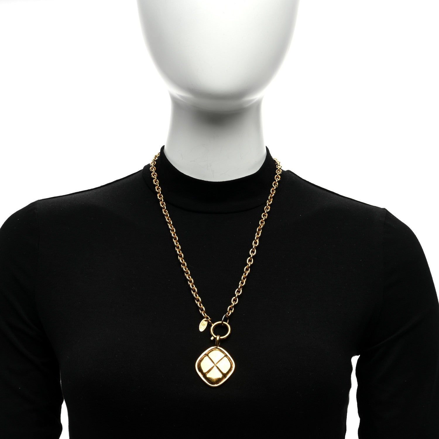 Chanel Quilted Pendant Chain Necklace Gold 4 of 4