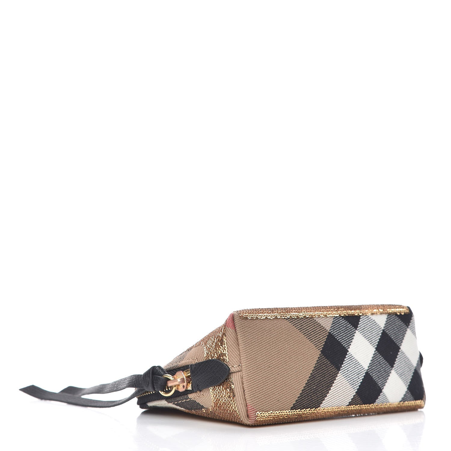 Burberry House Check Sequin Peyton Pouch Bag Gold Black 4 of 9