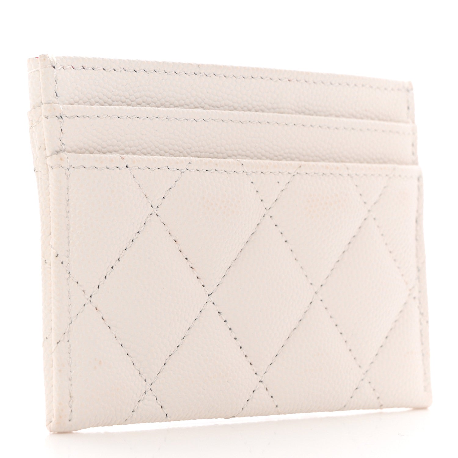 Chanel Caviar Metal Quilted Perforated CC Card Holder White 3 of 13