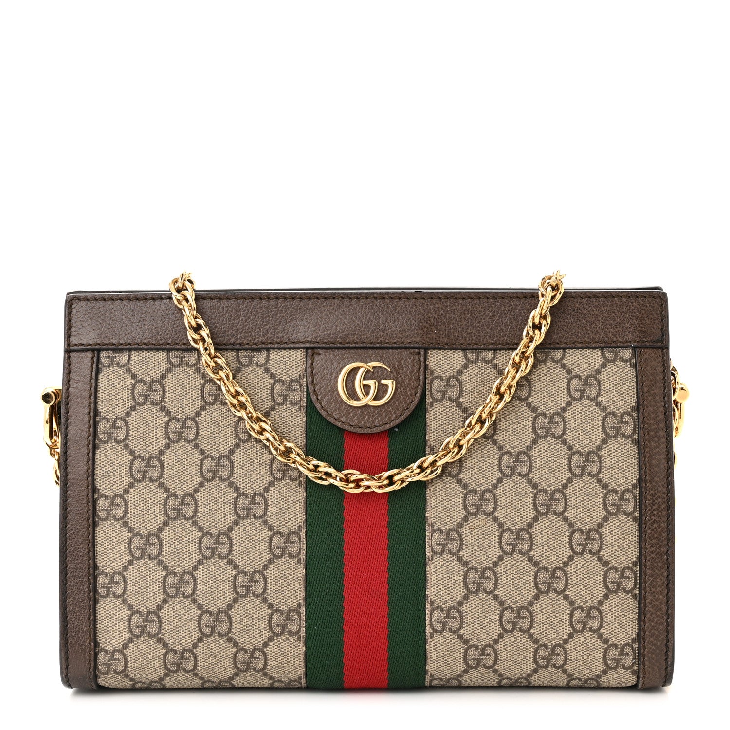 Gucci GG Supreme Monogram Web Small Ophidia Chain Shoulder Bag Brown 1 of 13