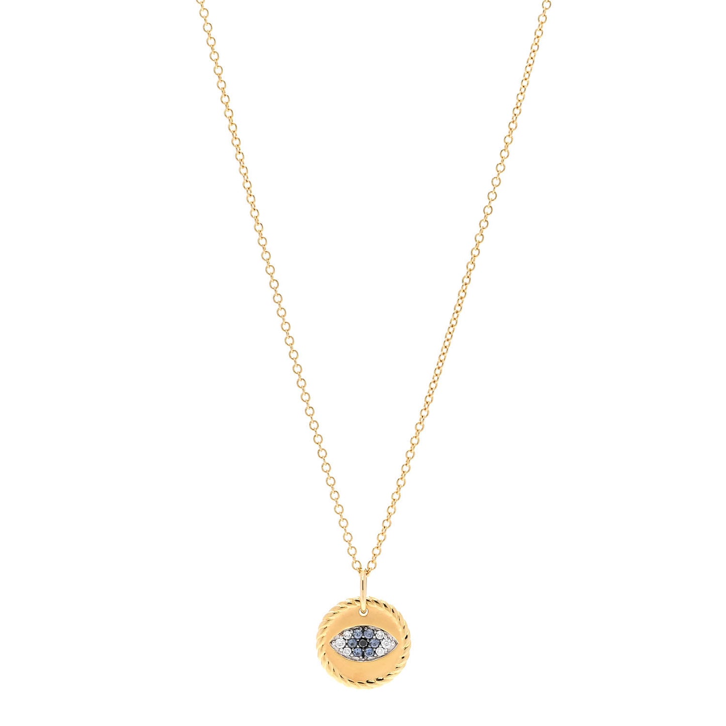 18K Yellow Gold Blue Sapphire Diamond Evil Eye Necklace