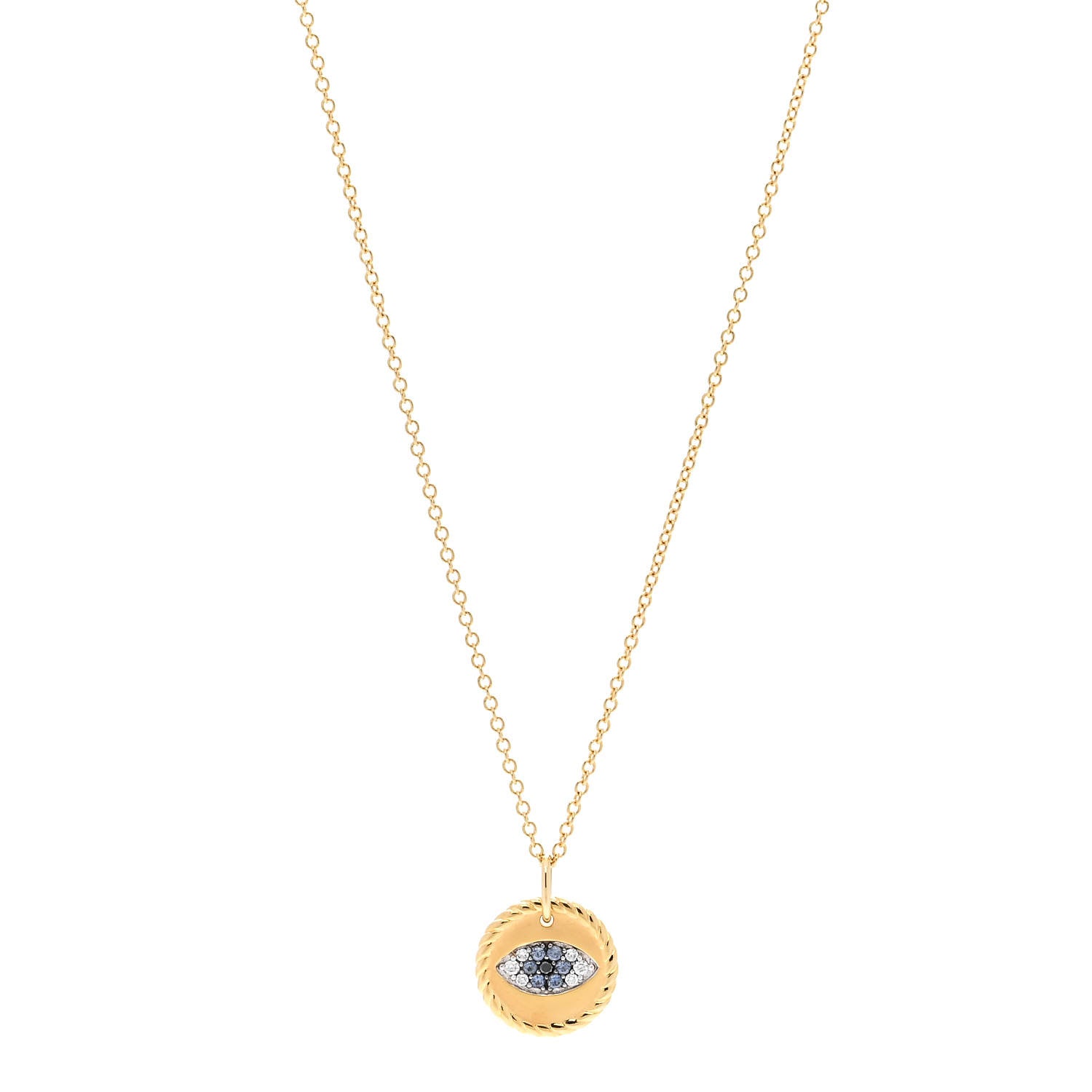 David Yurman 18K Yellow Gold Blue Sapphire Diamond Evil Eye Necklace 1 of 4