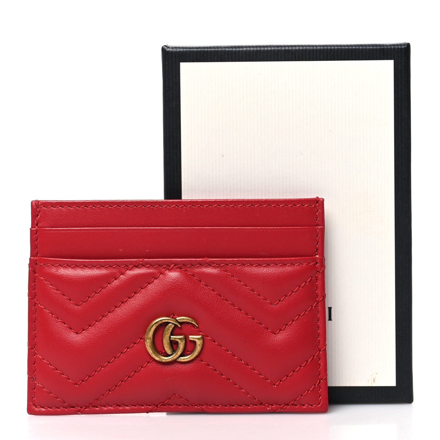 Gucci Calfskin Matelasse GG Marmont Card Holder Hibiscus Red 10 of 10