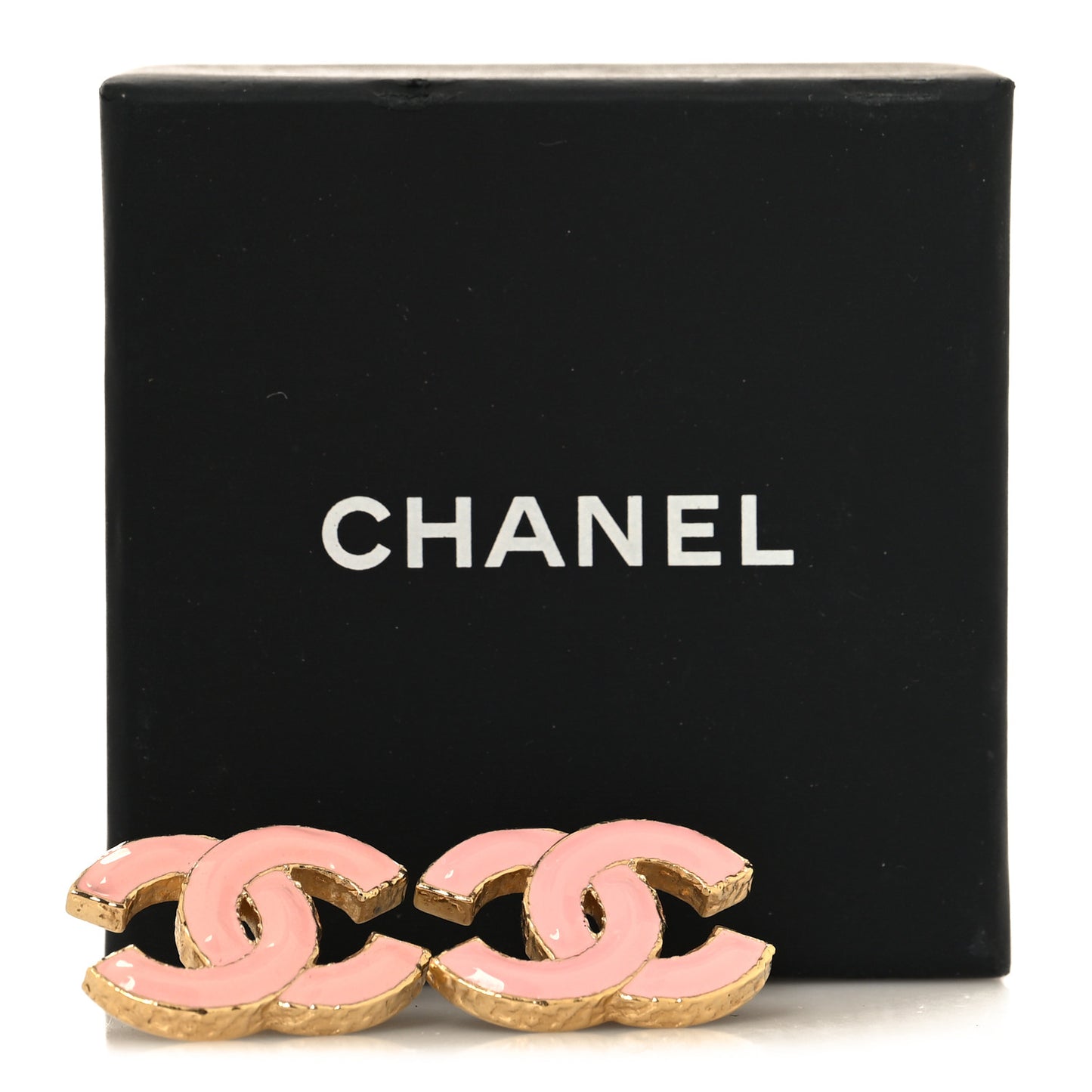 Metal Enamel CC Earrings Pink Gold