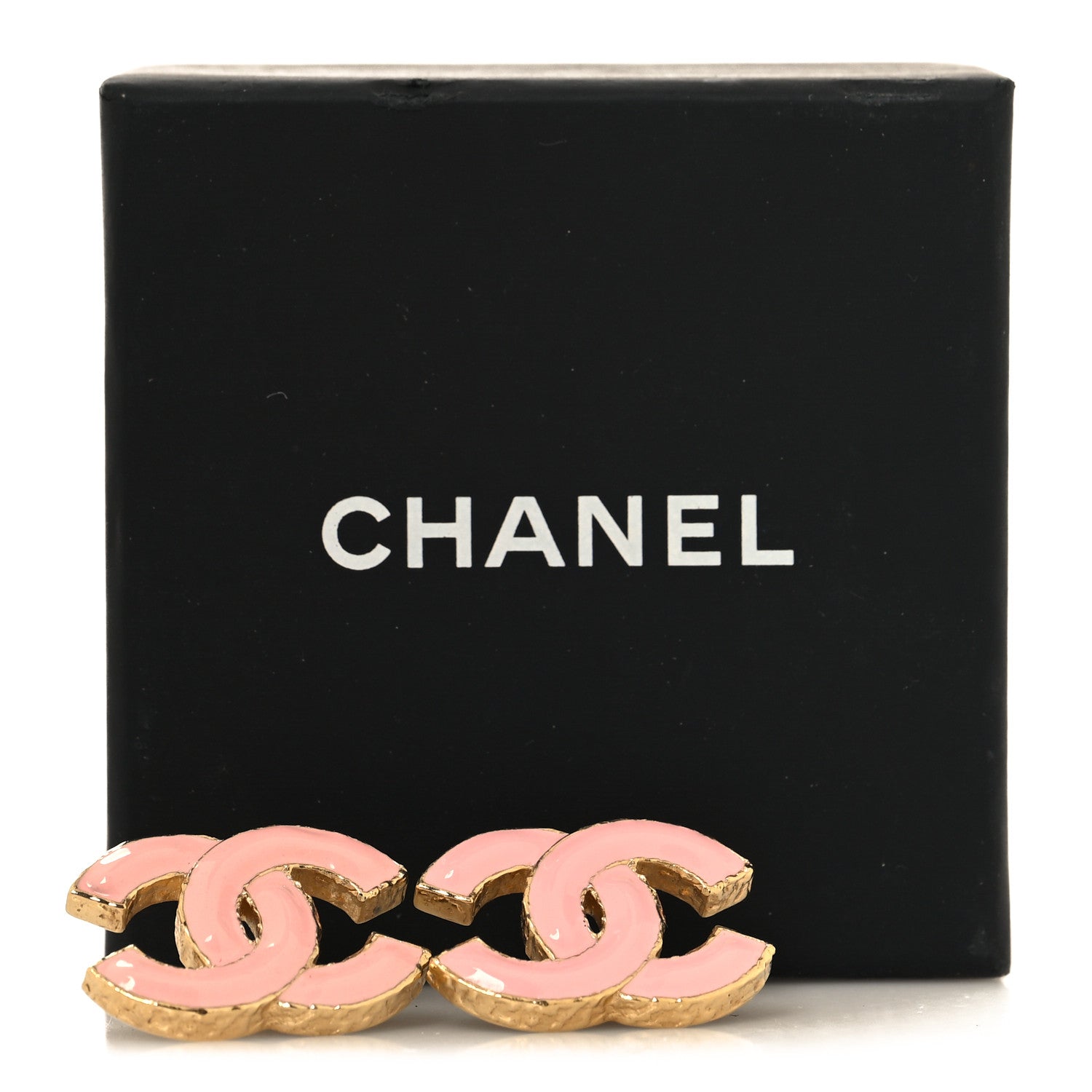 Chanel Metal Enamel CC Earrings Pink Gold 5 of 5