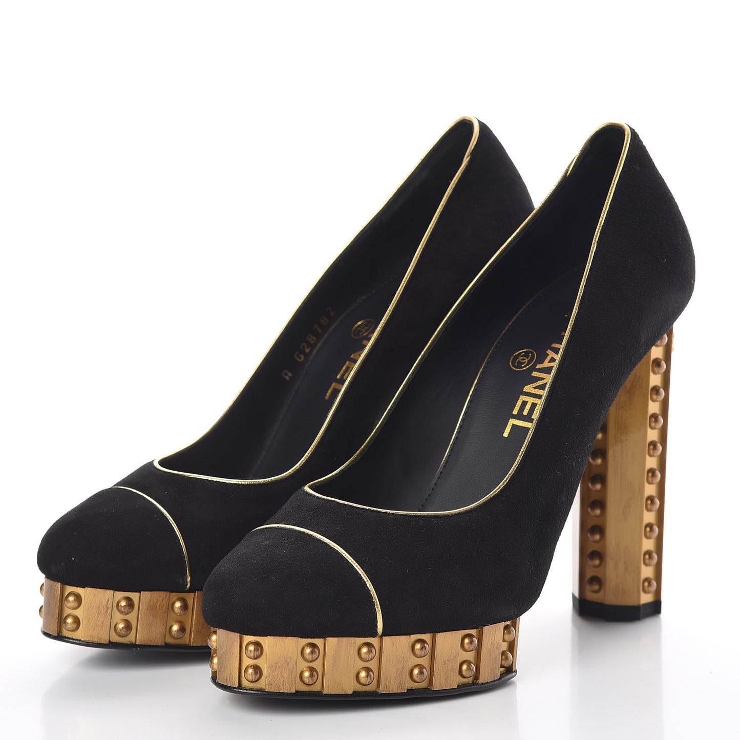 Suede Studded Platform Pumps 37.5 Black Gold