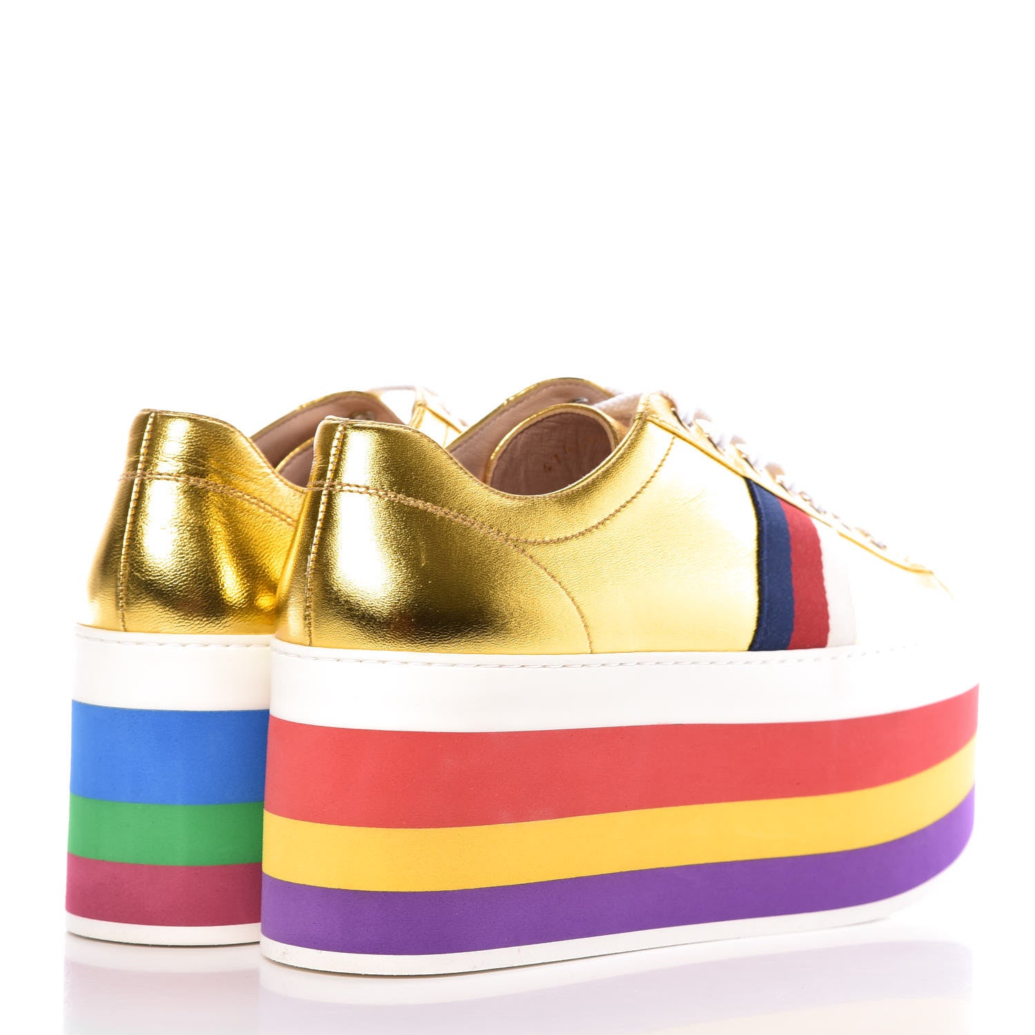 Gucci Metallic Nappa Sylvie Web Peggy Platform Sneakers 38.5 Oro Vecchio 4 of 11