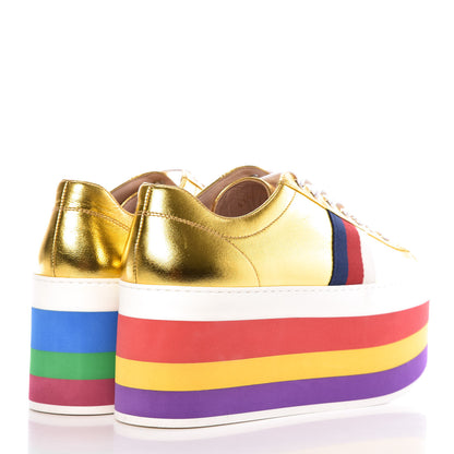 Gucci Metallic Nappa Sylvie Web Peggy Platform Sneakers 38.5 Oro Vecchio 4 of 11